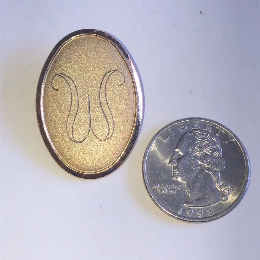 Vintage Gold Tone Initial W Brooch Pin